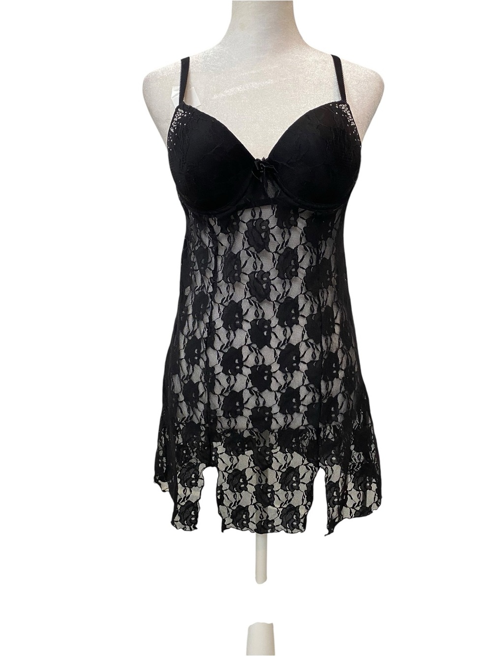 SMART & SEXY  Black Lace Baby-doll Chemise Lingerie with Underwire Bra 34C